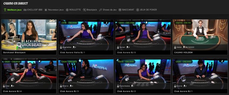 888 Casino jeux live