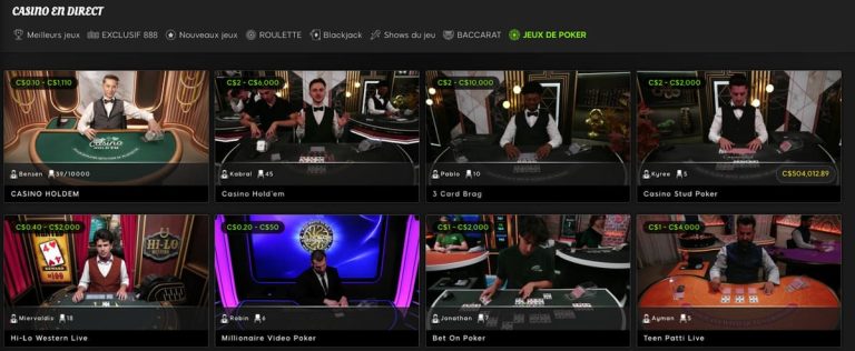 888 Casino Poker live