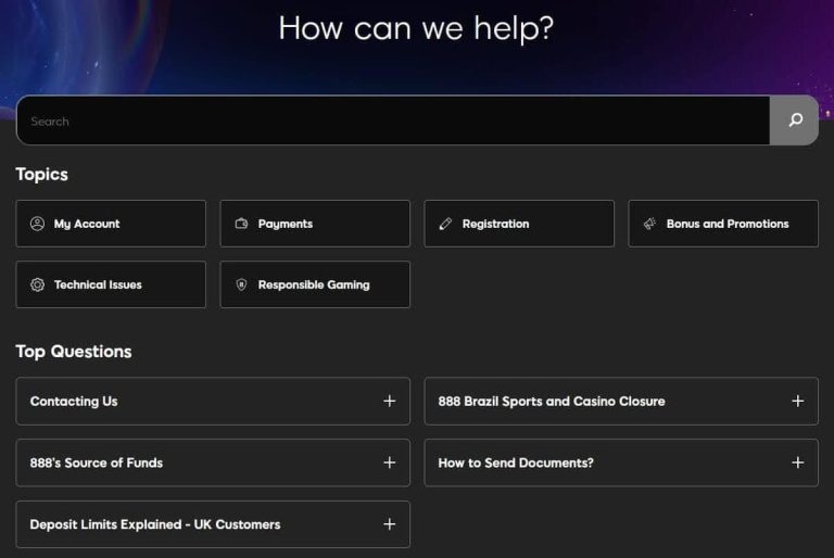 888 Casino support client
